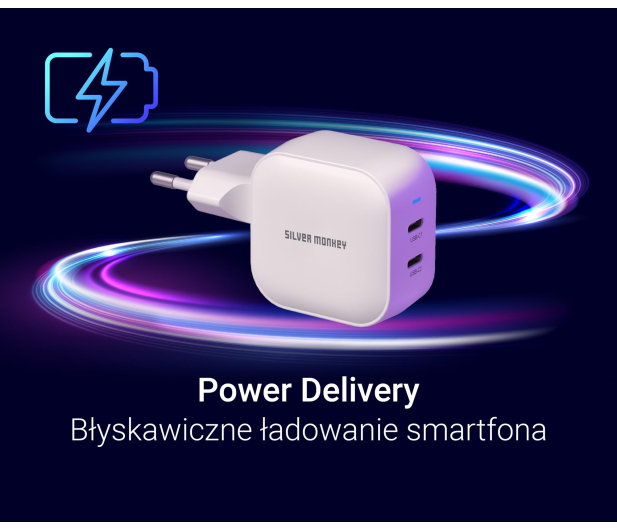 Silver Monkey Ładowarka GaN Smart Duo 48W PD Biała - 1417245 - zdjęcie 3